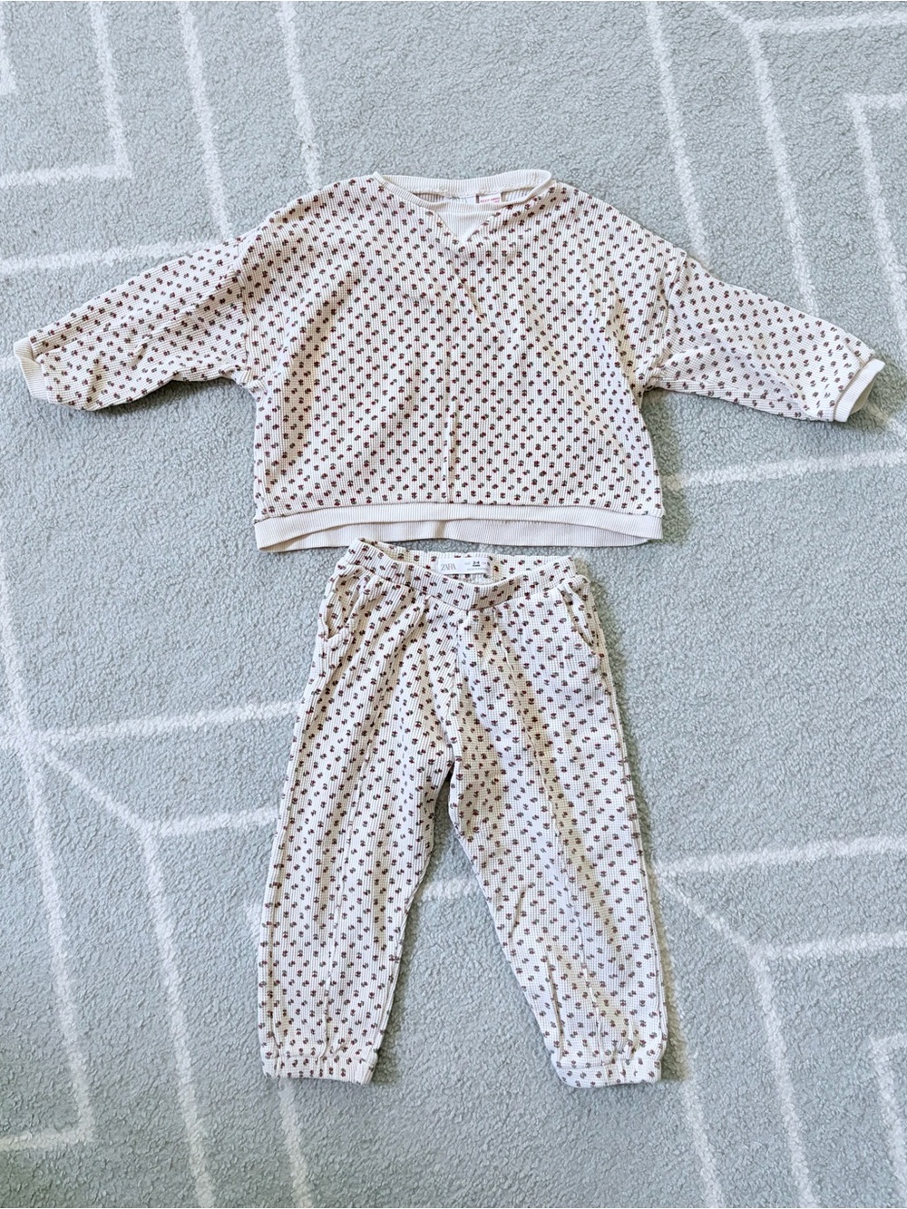 Zara Girls Floral Waffle Set - 3-4T